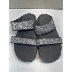 Fitflop Silver Sparkle Slides Sandals Leather Women's‎ Size 10